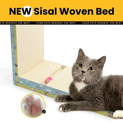 Premium L-Shaped Cat Scratcher - Non-Toxic, Durable Plant Fiber Scratching Board with Interactive Toy for Indoor Cats