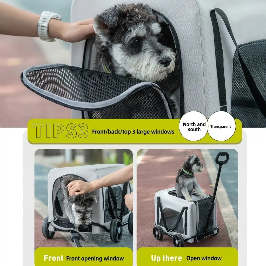 Zoravellion Detachable Pet Stroller Foldable Indoor & Outdoor Travel for Small Dogs & Cats Pet Wagon with Storage Basket & Cup Holder Breathable Mesh Lightweight Travel Carrier Waterproof Storage Basket