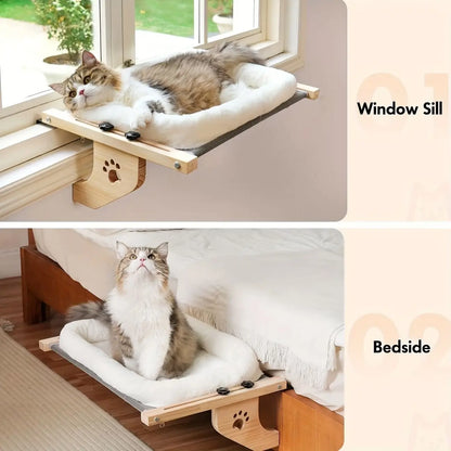 Indoor Adjustable Cat Window Hammock - Sturdy Frame with Paw Print Design, Easy Installation for Window Sills, Bedside, and Cabinets - Spacious Cat Bed, Ideal Pet Leisure Area | Decorative Pet Accessories | Safety Fixation Feature