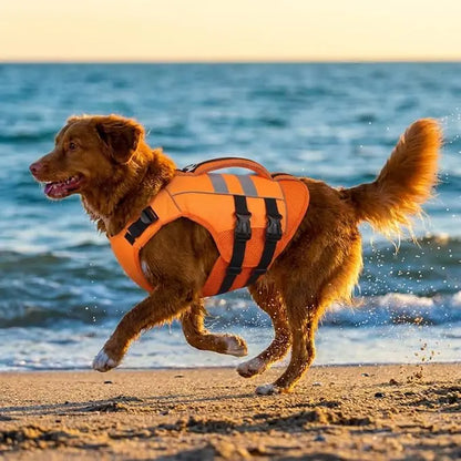 Kuoser Large Dog Life Jacket - High-Floatation Safety Vest for Swimming and Boating, Reflective Pet Life Preserver with Rescue Handle