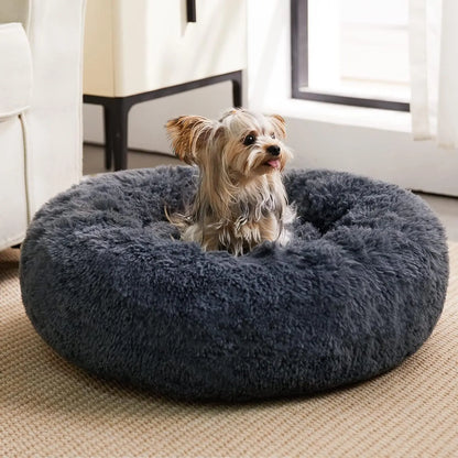 BFPETHOME Calming Donut Pet Bed - Plush Foam-Cushioned Design for Deep Rest and Anxiety Relief, Suitable for Small Dogs and Large Cats, 30x30x8 In, Navy Grey
