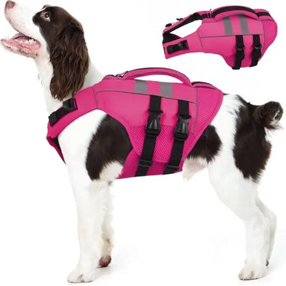 Kuoser Large Dog Life Jacket - High-Floatation Safety Vest for Swimming and Boating, Reflective Pet Life Preserver with Rescue Handle