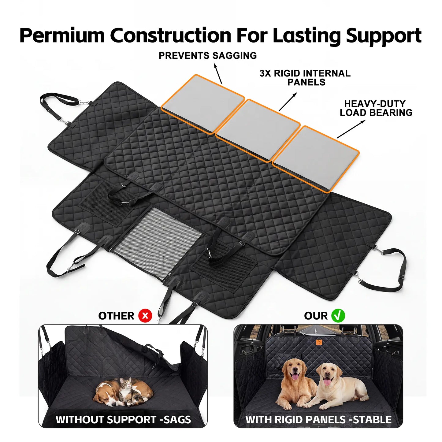 Zvrpet Premium Dog Car Seat Cover with Mesh Window - Waterproof, Scratch-Resistant Pet Hammock for SUVs and Trucks, Enhanced Durability with Non-Slip Design and Heavy-Duty Support Board, Large Size for Pet Lovers