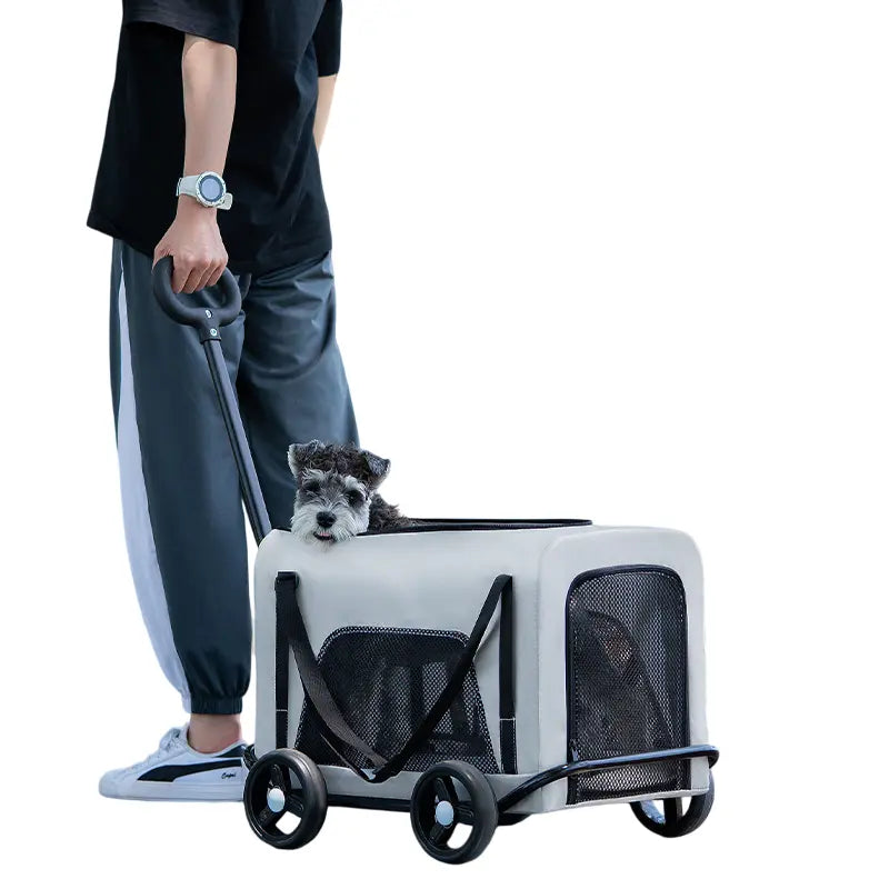 Zoravellion Detachable Pet Stroller Foldable Indoor & Outdoor Travel for Small Dogs & Cats Pet Wagon with Storage Basket & Cup Holder Breathable Mesh Lightweight Travel Carrier Waterproof Storage Basket