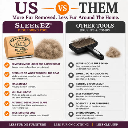 Sleekez Cat Shedding and Grooming Brush with Wooden Handle and Stainless Steel Blade, 2.5-Inch Fur Removal Tool for Indoor Cats
